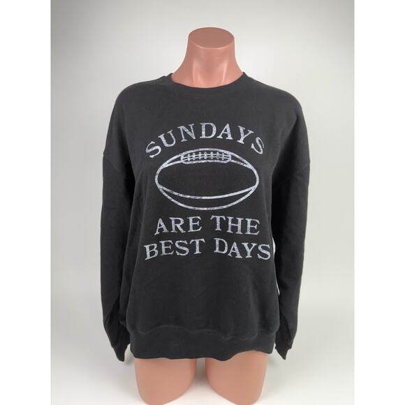 Victoria's Secret PINK Sundays are the Best Day Crew Neck Black Sweatshirt Sz L - Picture 1 of 8